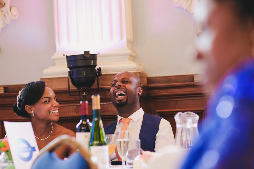 beautiful candid wedding portrait wedding speech at Old Finsbury Town Hall Guest at Old Finsbury Town Hall, London by Love oh Love photography