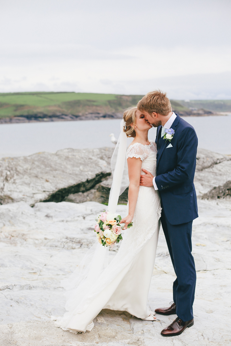 Outdoor wedding portraits at Prussia Cove, Cornwall Wedding by Love Oh Love Photography